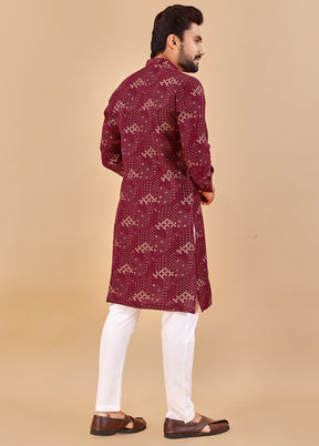 Maroon Cotton Kurta And Pajama Set