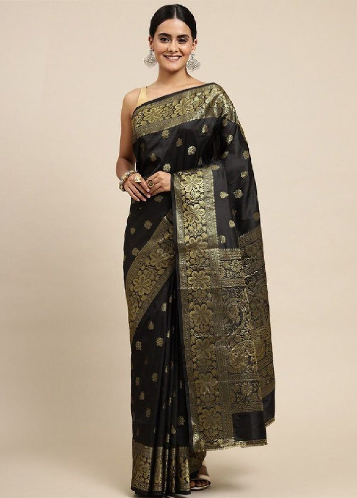 Black Banarasi Silk Saree With Blouse Piece