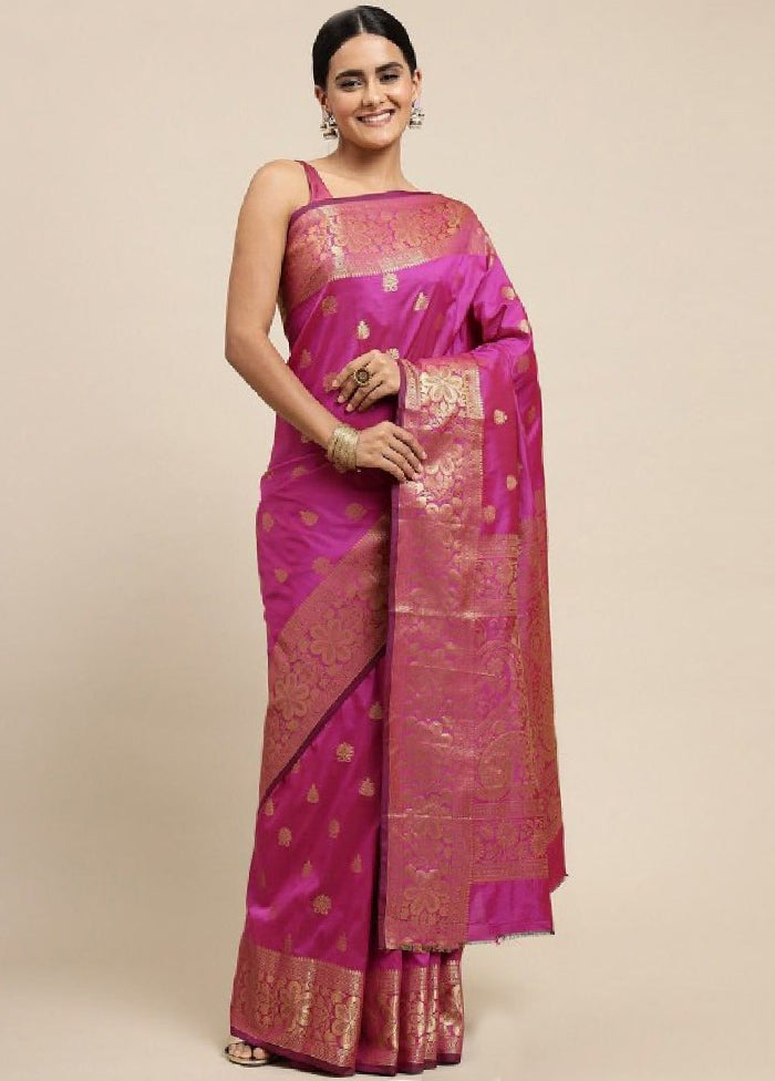 Pink Banarasi Silk Saree With Blouse Piece