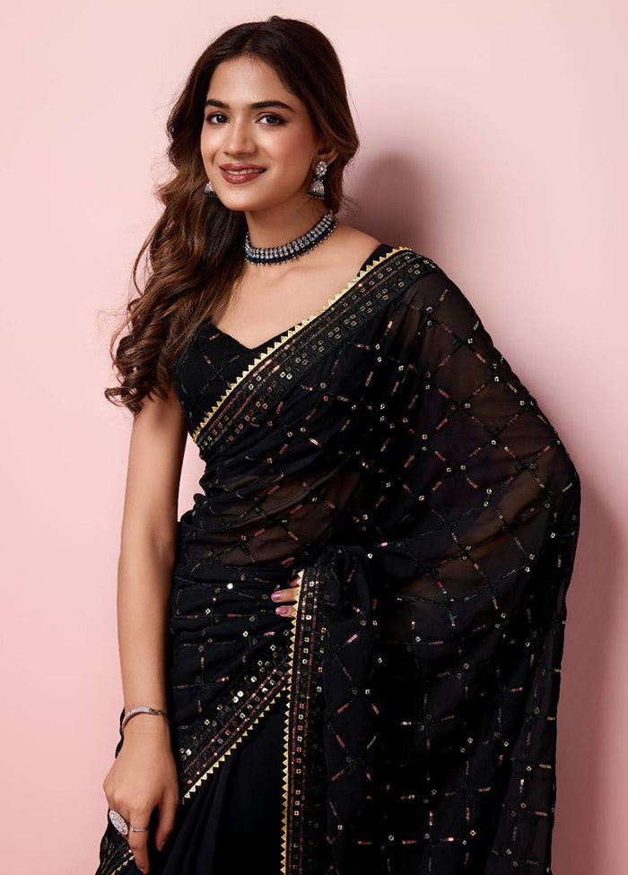 Black Georgette Saree With Blouse Piece