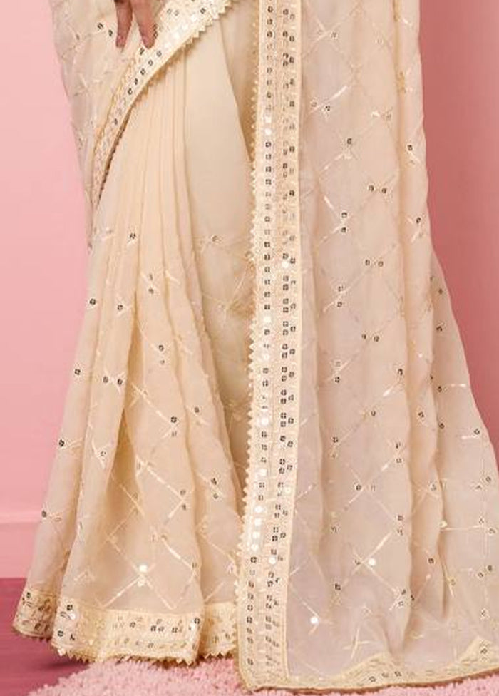 Cream Georgette Saree With Blouse Piece