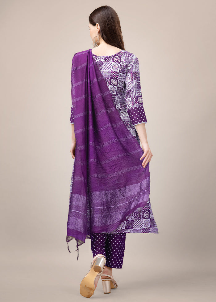 3 Pc Purple Readymade Rayon Suit Set