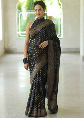 Black Banarasi Silk Saree With Blouse Piece