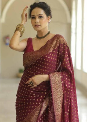 Maroon Banarasi Silk Saree With Blouse Piece