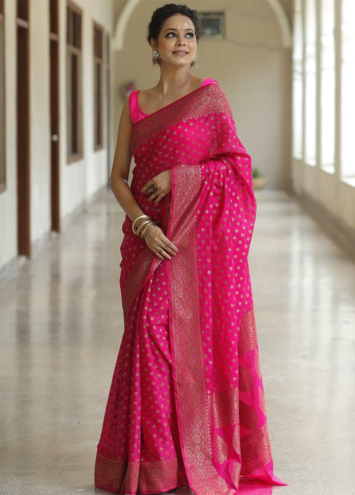 Pink Banarasi Silk Saree With Blouse Piece