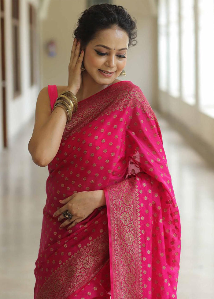 Pink Banarasi Silk Saree With Blouse Piece