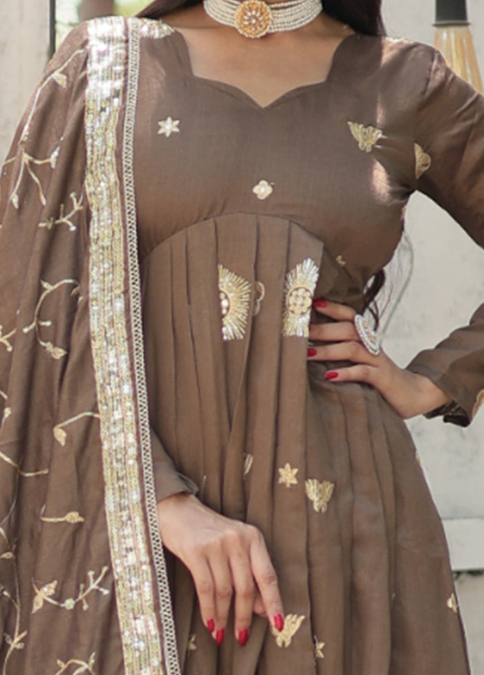 Beige Readymade Silk Dupatta Indian Dress