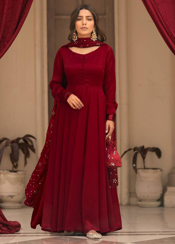 3 Pc Maroon Readymade Cotton Suit Set