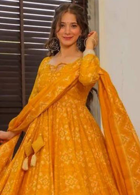 3 Pc Mustard Readymade Silk Suit Set