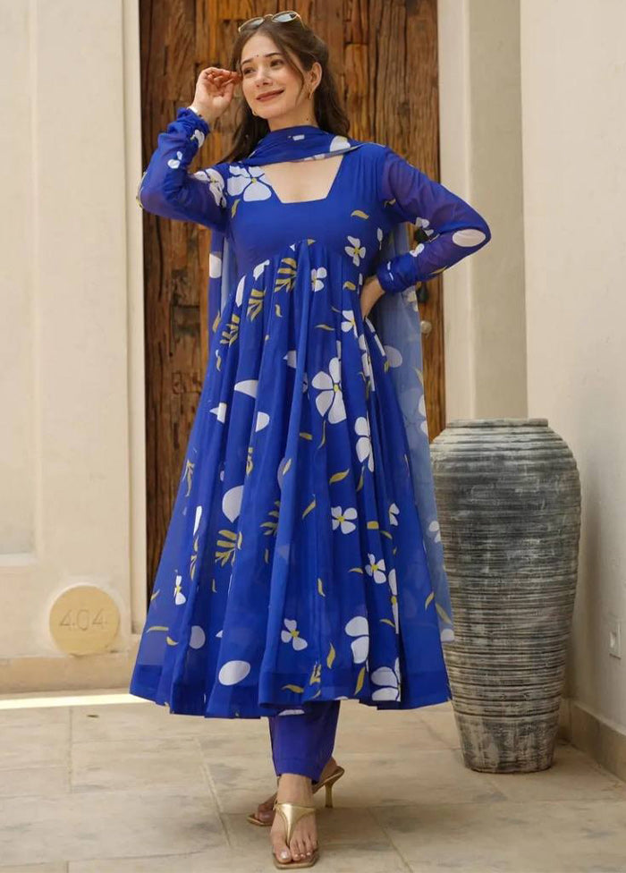 3 Pc Navy Blue Readymade Georgette Suit Set