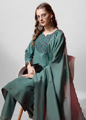 3 Pc Green Readymade Cotton Suit Set