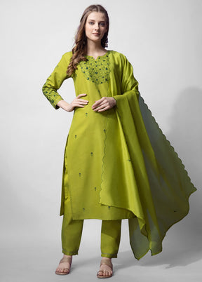 3 Pc Light Green Readymade Cotton Suit Set