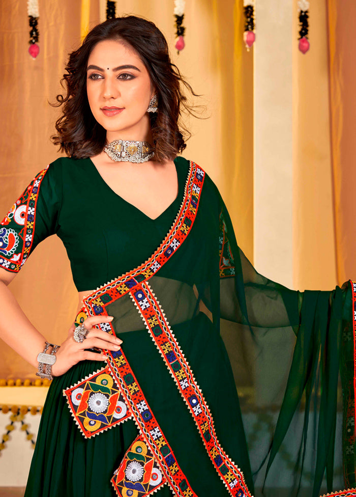 3 Pc Green Georgette Semi Stitched Lehenga Set