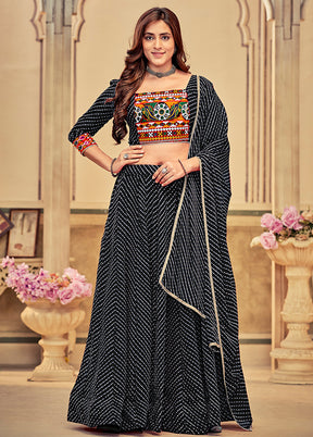 3 Pc Black Georgette Semi Stitched Lehenga Set