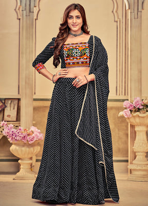 3 Pc Black Georgette Semi Stitched Lehenga Set