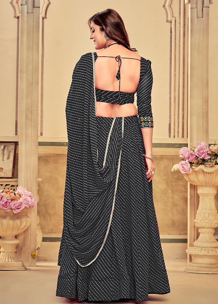 3 Pc Black Georgette Semi Stitched Lehenga Set