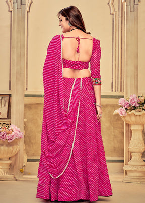 3 Pc Rani Pink Georgette Semi Stitched Lehenga Set