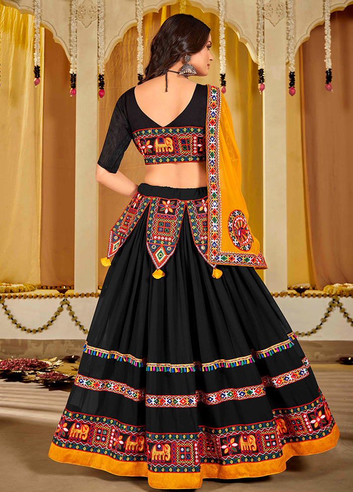 3 Pc Black Georgette Semi Stitched Lehenga Set