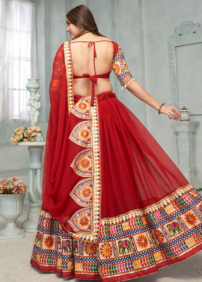 3 Pc Maroon Georgette Semi Stitched Lehenga Set