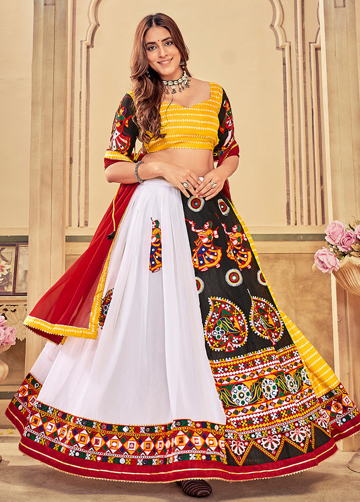 3 Pc White Cotton Semi Stitched Lehenga Set