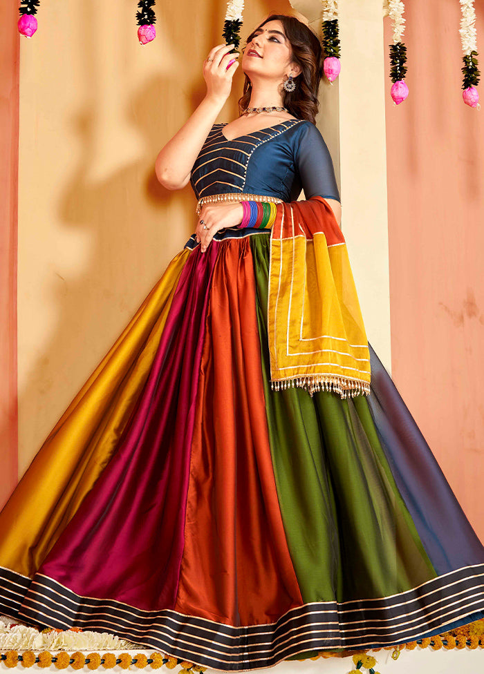 3 Pc Multicolor Semi Stitched Lehenga Set