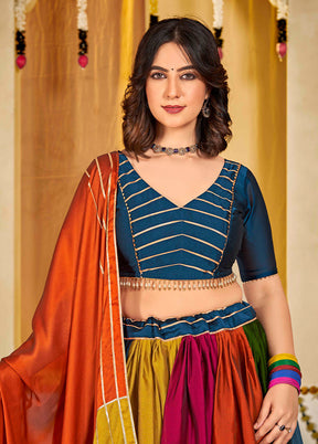 3 Pc Multicolor Semi Stitched Lehenga Set