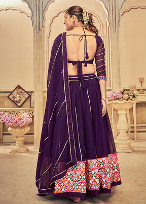 3 Pc Purple Georgette Semi Stitched Lehenga Set