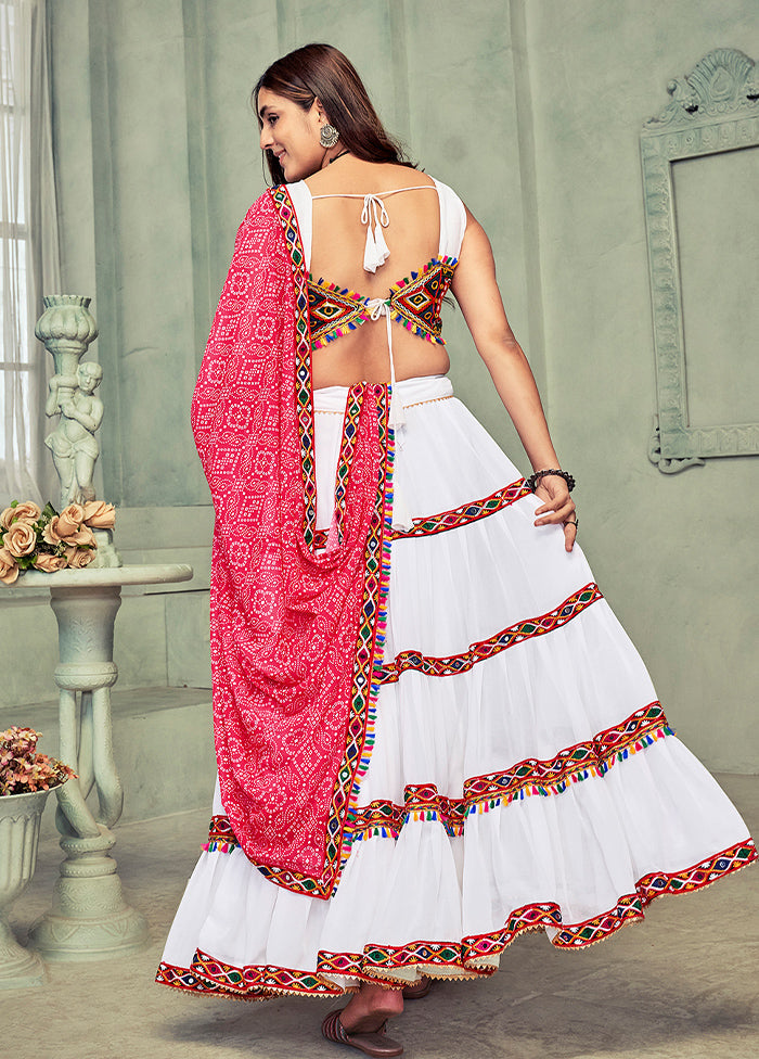 3 Pc White Georgette Semi Stitched Lehenga Set