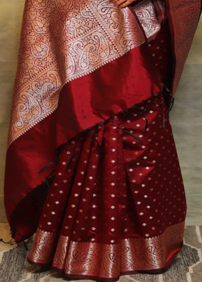 Maroon Dupion Silk Saree With Blouse Piece