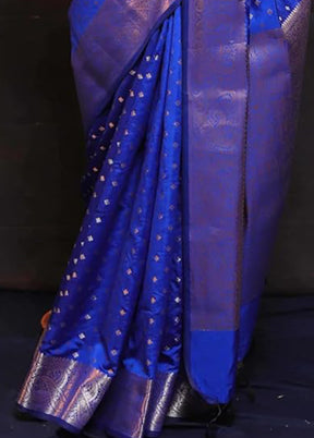 Navy Blue Dupion Silk Saree With Blouse Piece