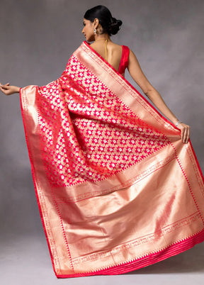 Red Banarasi Silk Saree With Blouse Piece