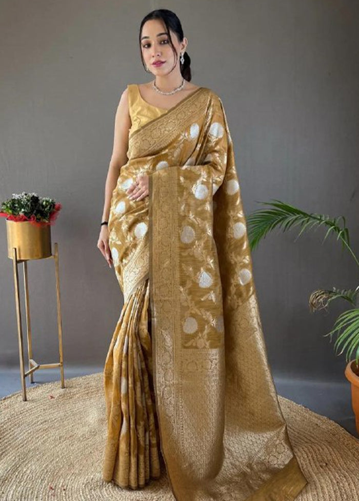 Chiku Banarasi Silk Saree With Blouse Piece