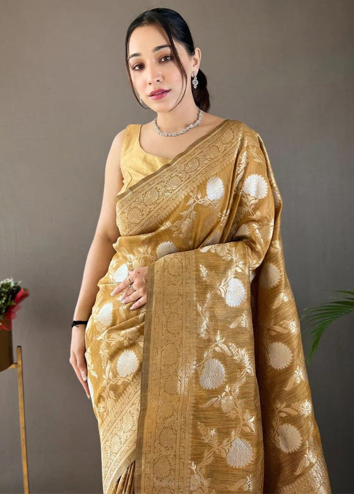 Chiku Banarasi Silk Saree With Blouse Piece