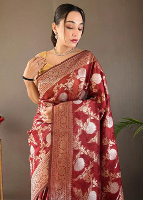 Maroon Banarasi Silk Saree With Blouse Piece