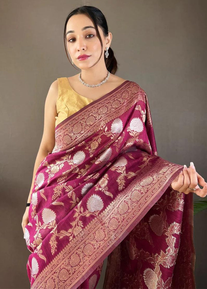 Purple Banarasi Silk Saree With Blouse Piece