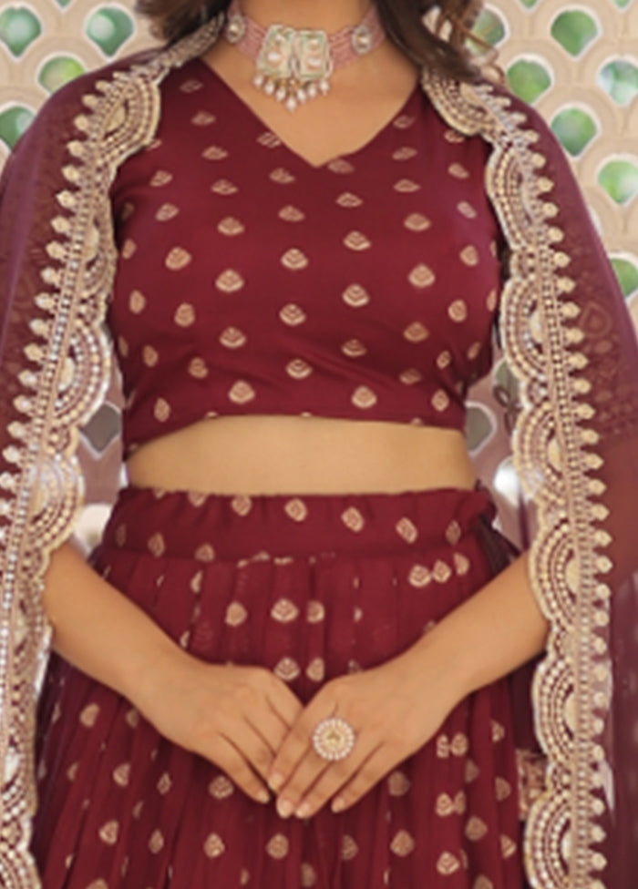 3 Pc Wine Pure Viscose Semi Stitched Lehenga Set