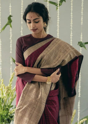 Wine Banarasi Silk Saree With Blouse Piece