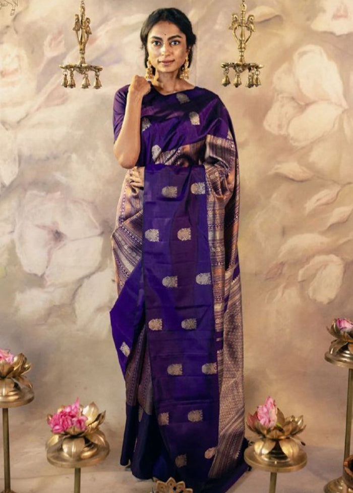 Purple Banarasi Silk Saree With Blouse Piece