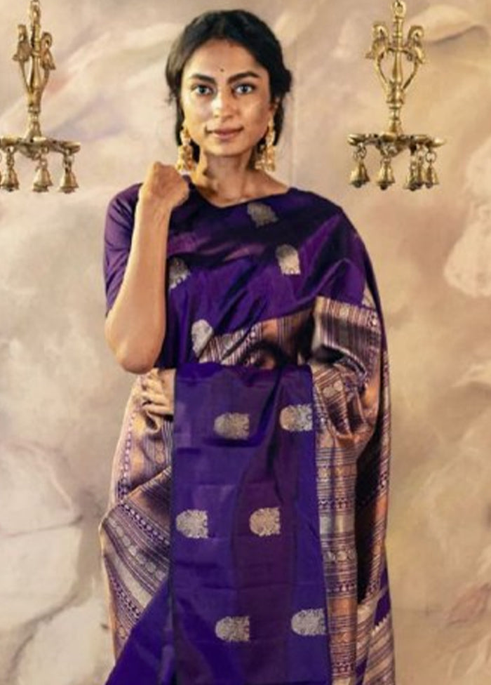 Purple Banarasi Silk Saree With Blouse Piece