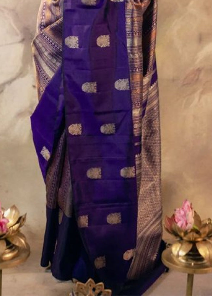 Purple Banarasi Silk Saree With Blouse Piece