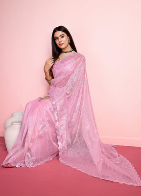 Pink Net Saree With Blouse Piece