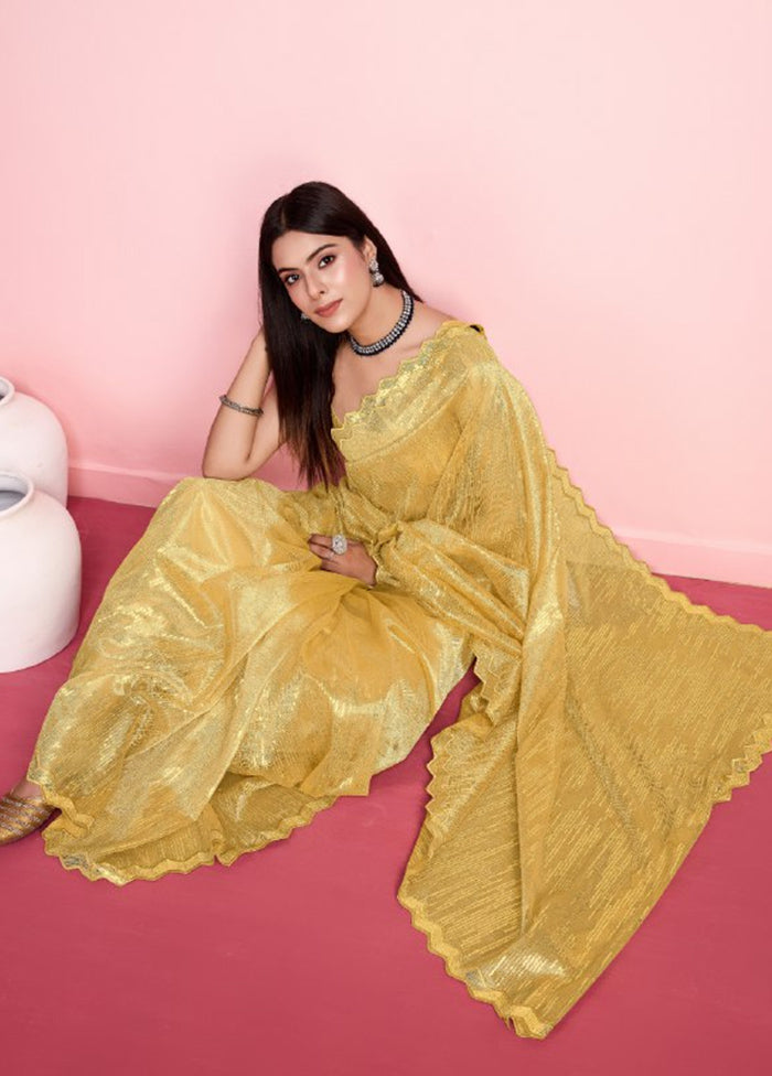 Yellow Net Net Saree With Blouse Piece