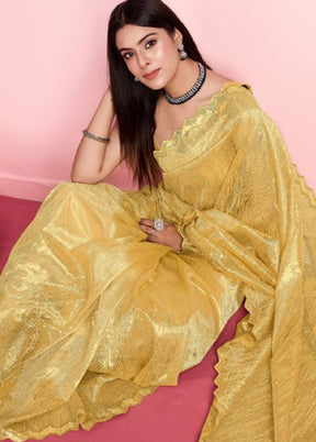 Yellow Net Saree With Blouse Piece