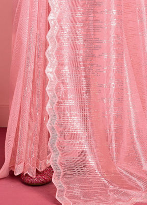 Baby Pink Net Net Saree With Blouse Piece