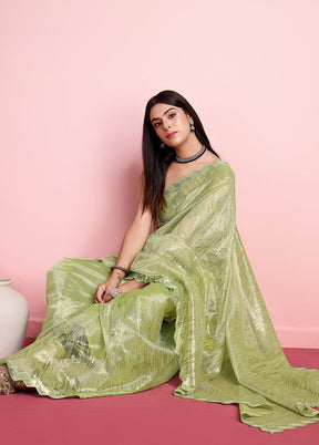 Green Net Saree With Blouse Piece