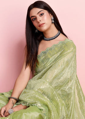 Green Net Saree With Blouse Piece