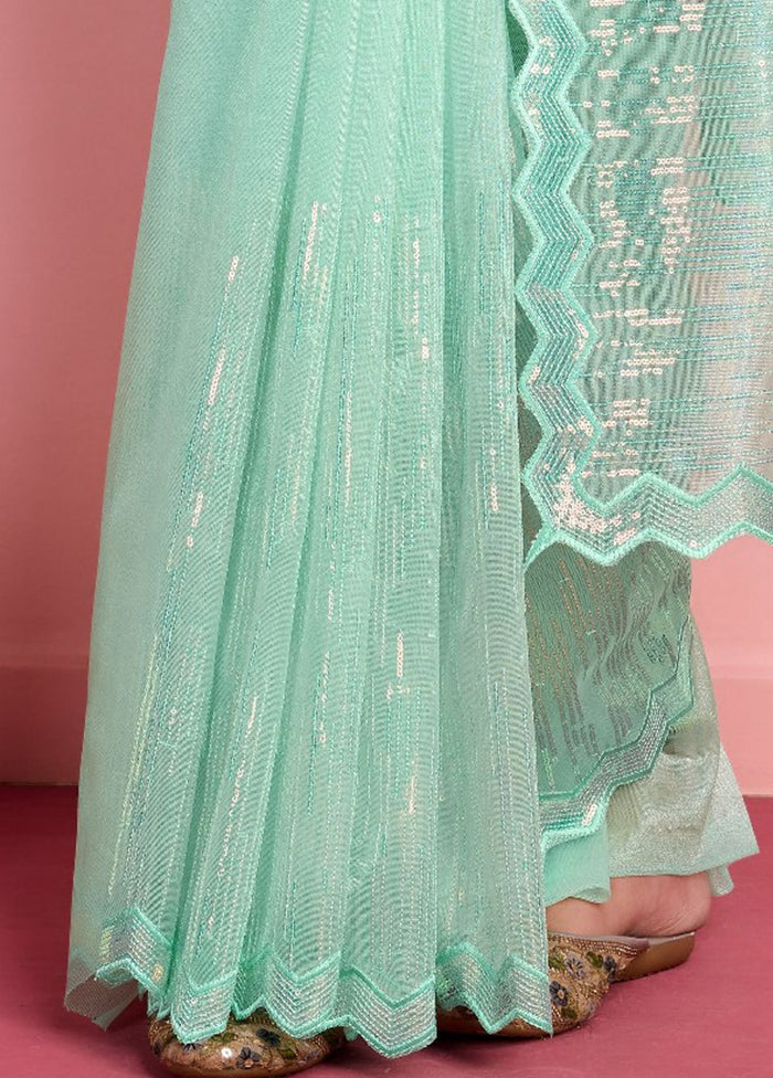 Mint Green Net Net Saree With Blouse Piece