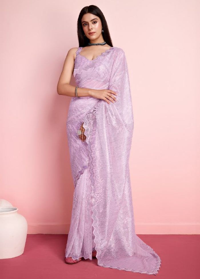 Lavender Net Net Saree With Blouse Piece