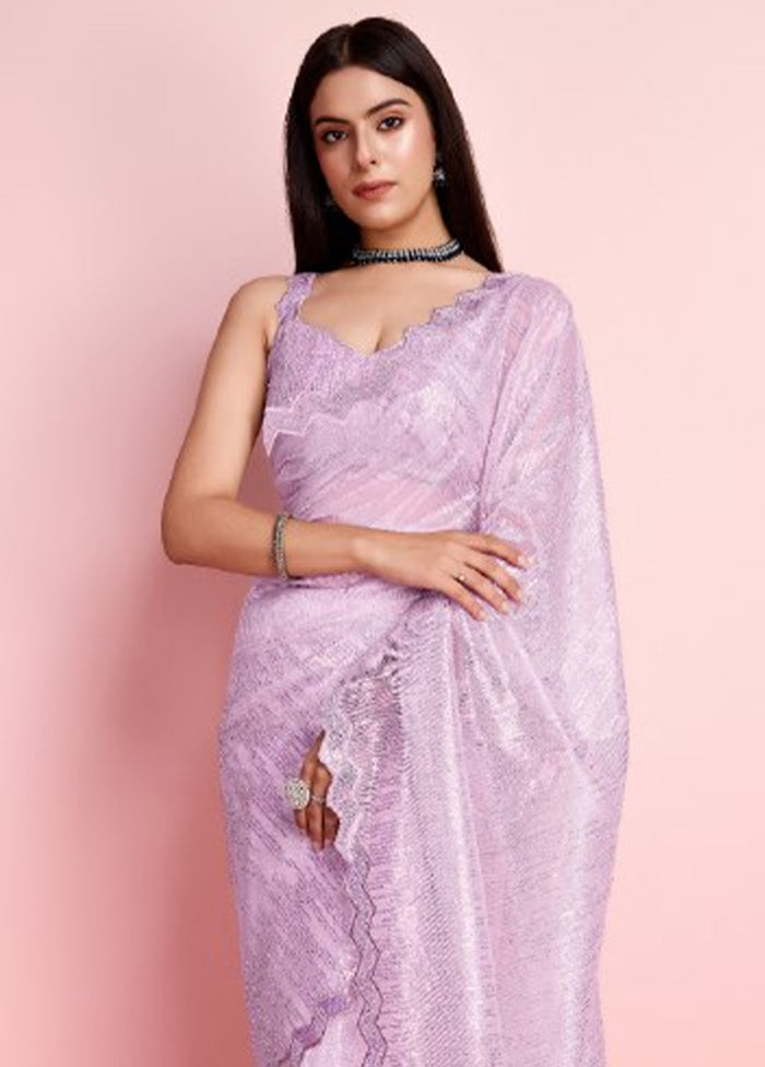 Lavender Net Saree With Blouse Piece