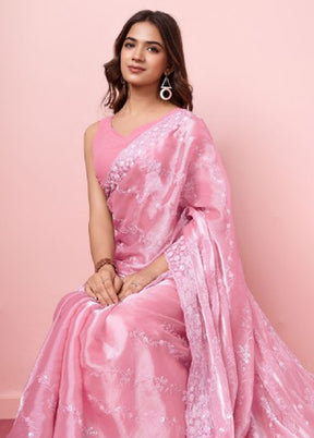 Pink Dupion Silk Saree With Blouse Piece